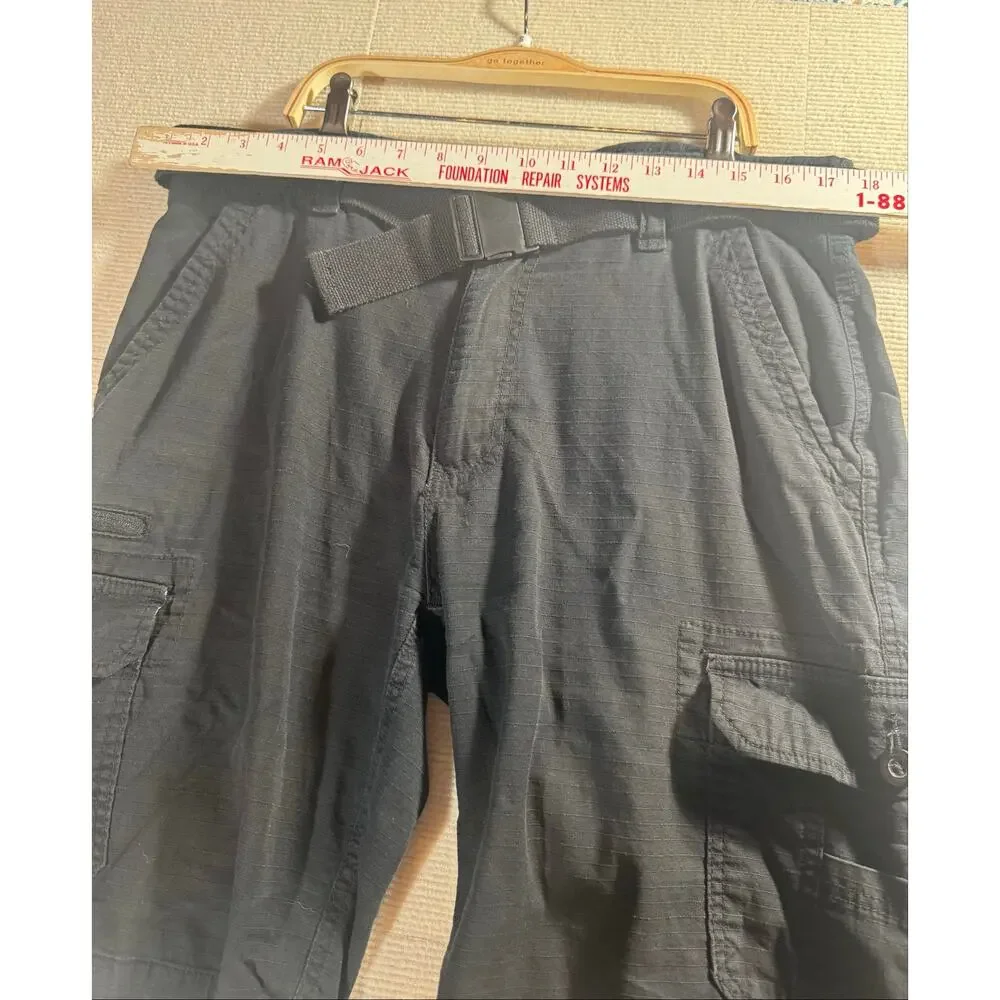 WearFirst Mens 34 Cargo Shorts Belted Cotton Stretch Ripstop Black